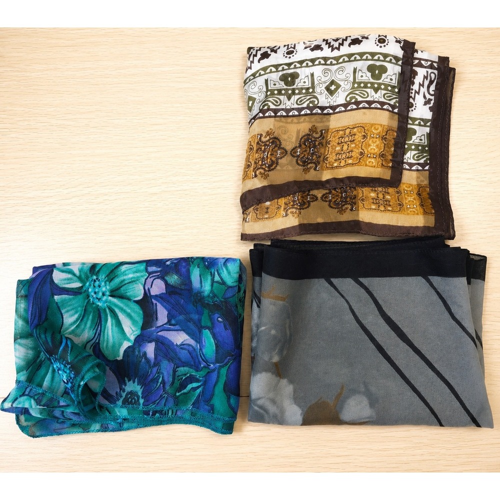 Scarf Bundle Lot‎ 3 Floral Paisley Boho Sheer Wraps Brown Green Gray Shabby Chic